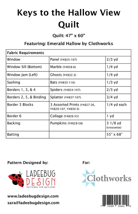 Back of the Keys to the Hallow View Quilt Pattern by Ladeebug Designs