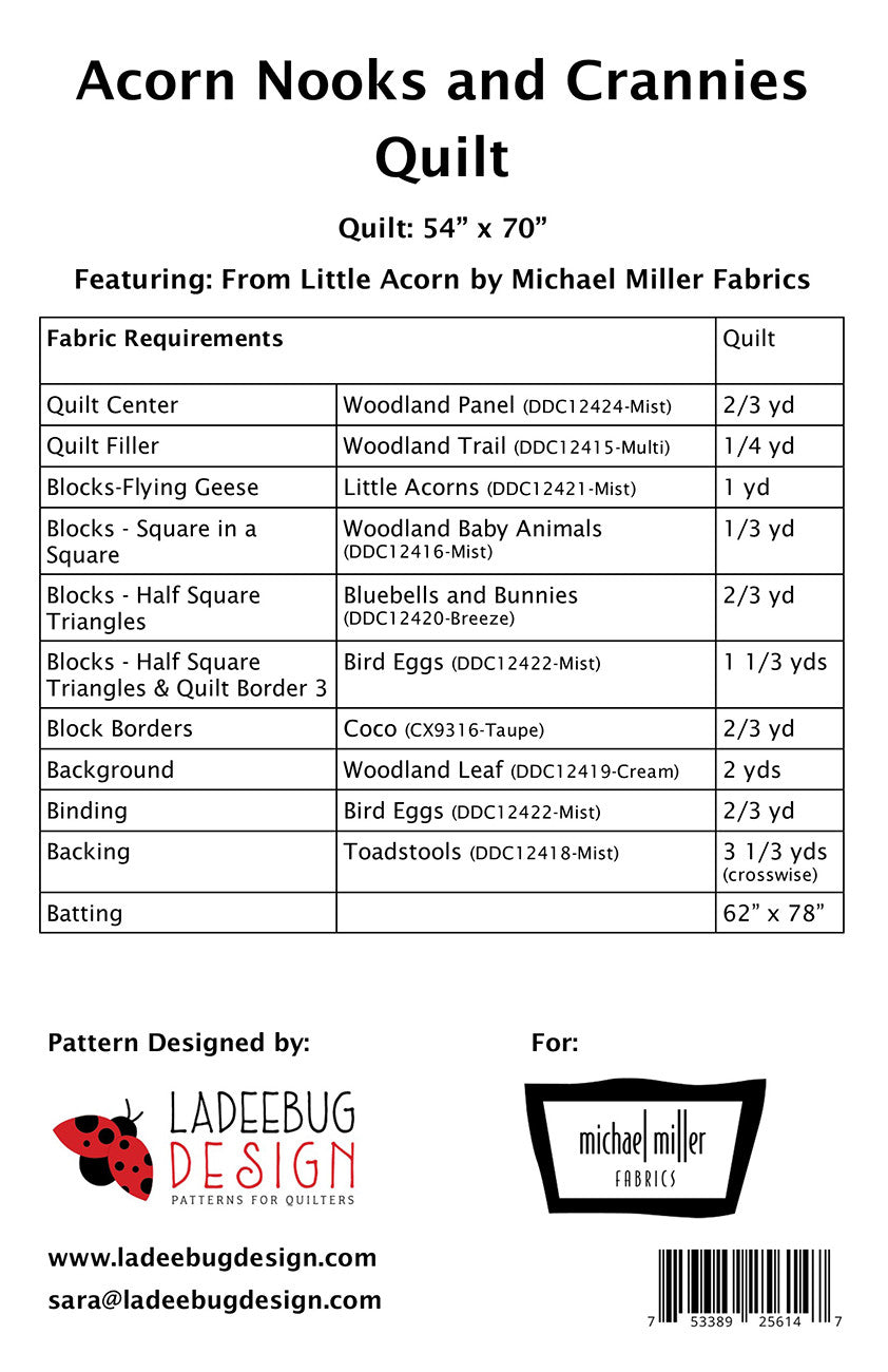Back of the Acorn Nooks and Crannies Quilt Pattern by Ladeebug Designs