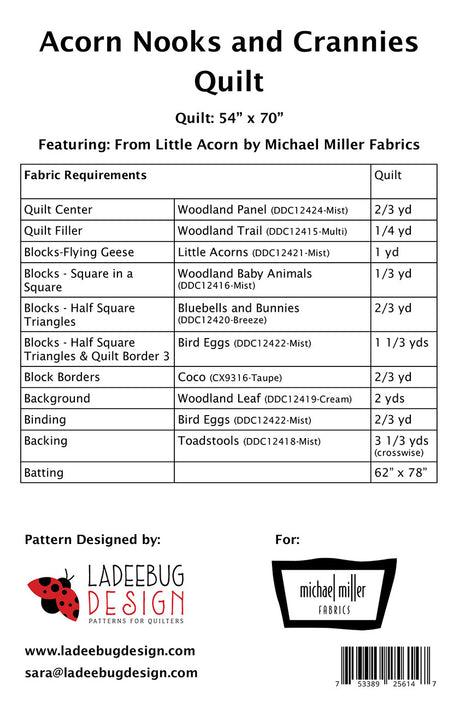 Back of the Acorn Nooks and Crannies Quilt Pattern by Ladeebug Designs