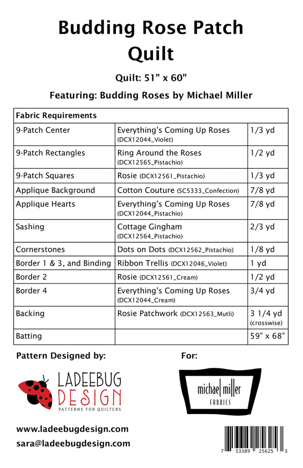 Back of the Budding Rose Patch Quilt Pattern by Ladeebug Designs