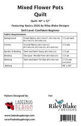 Back of the Mixed Flower Pots Quilt Pattern by Ladeebug Designs