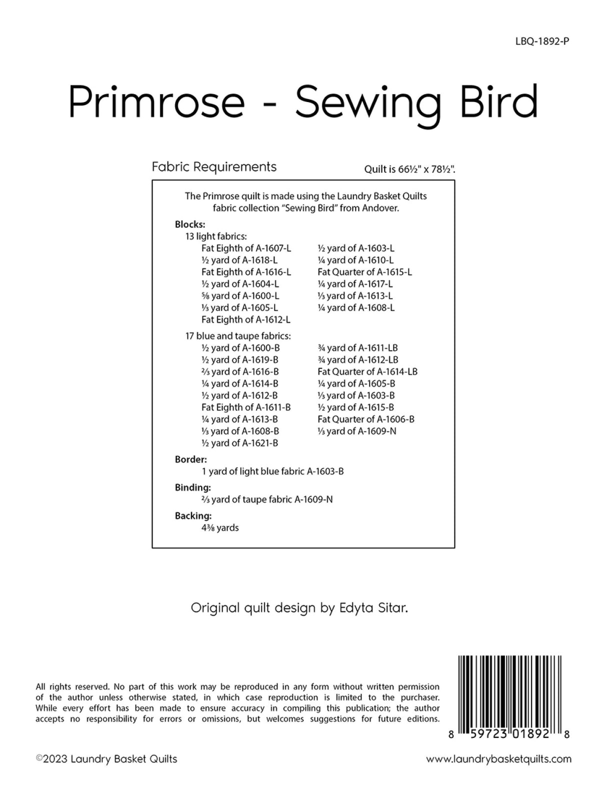 Primrose - Sewing Bird Quilt Pattern
