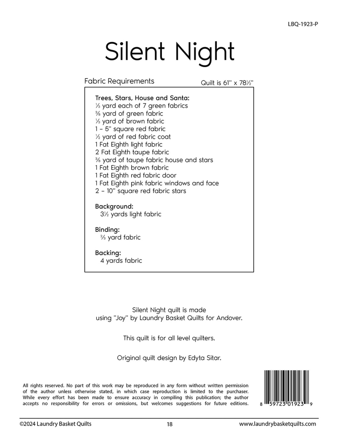 Back of the Silent Night Quilt Pattern by Laundry Basket