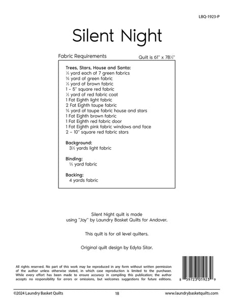 Back of the Silent Night Quilt Pattern by Laundry Basket