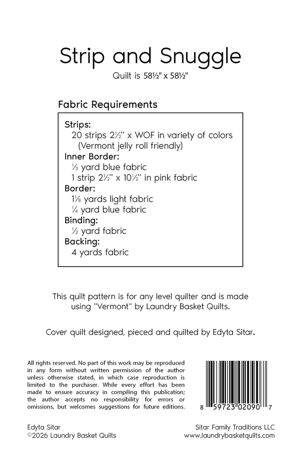 Back of the Strip and Snuggle - Vermont Quilt Pattern by Laundry Basket Quilts