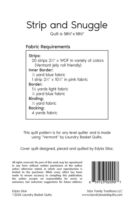 Back of the Strip and Snuggle - Vermont Quilt Pattern by Laundry Basket Quilts
