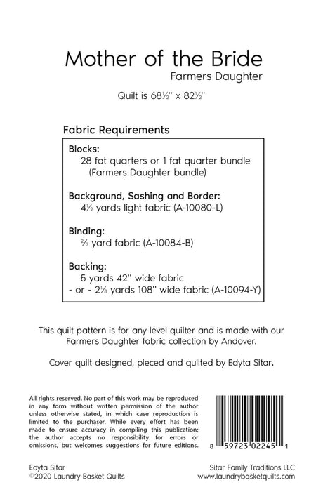 Back of the Mother of the Bride - Farmers Daughter Quilt Pattern by Laundry Basket Quilts