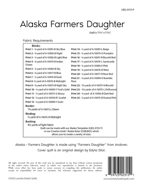 Back of the Alaska - Farmers Daughter Quilt Pattern by Laundry Basket Quilts