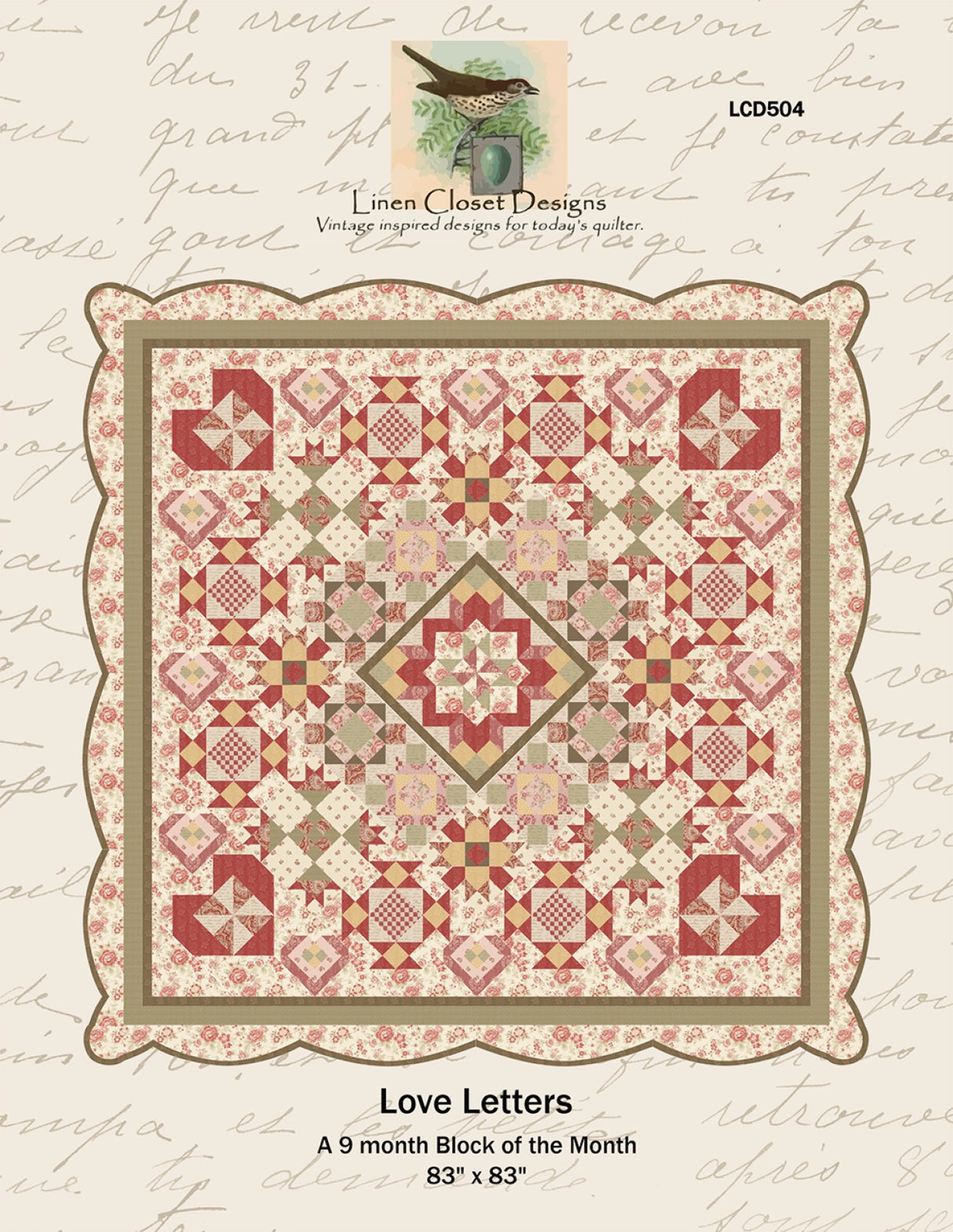 Love Letters BOM Quilt Pattern by Linen Closet Designs