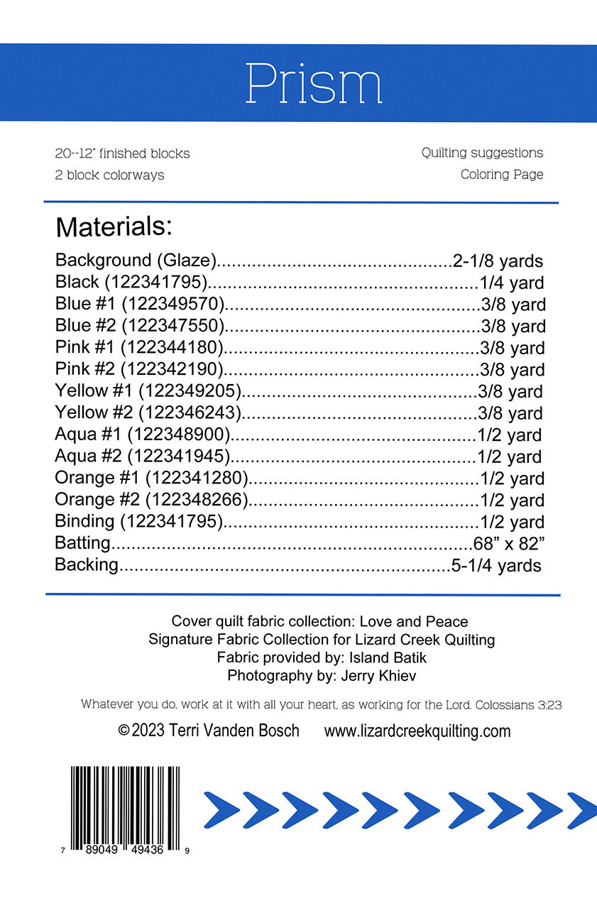 Back of the Prism Quilt Pattern by Lizard Creek Quilting