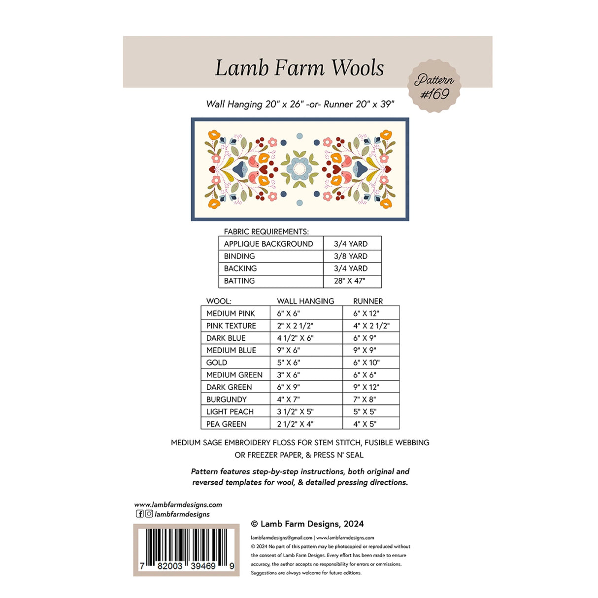 Back of the Floral Folk Wools Pattern by Lamb Farm Designs