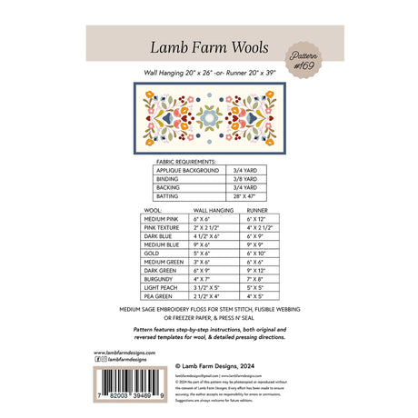 Back of the Floral Folk Wools Pattern by Lamb Farm Designs