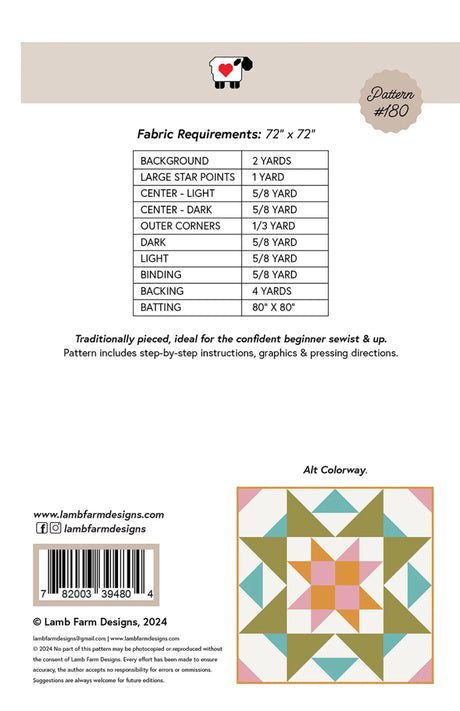Back of the Solstice Quilt Pattern by Lamb Farm Designs