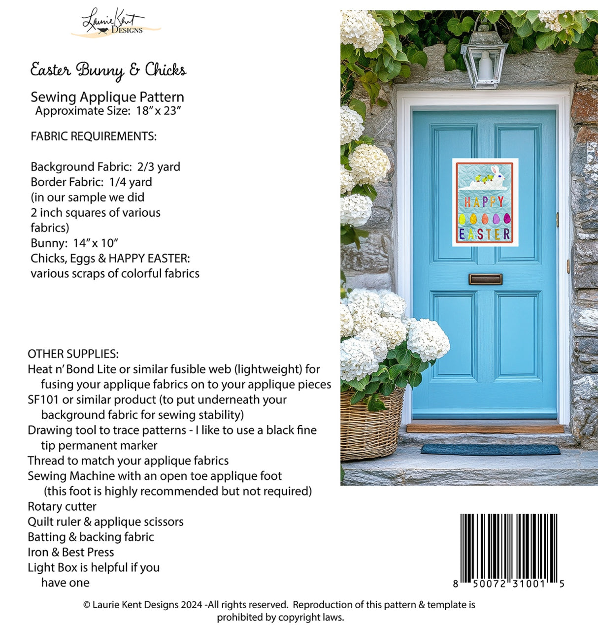 Back of the Easter Bunny & Chicks Sewing Pattern by Laurie Kent Designs