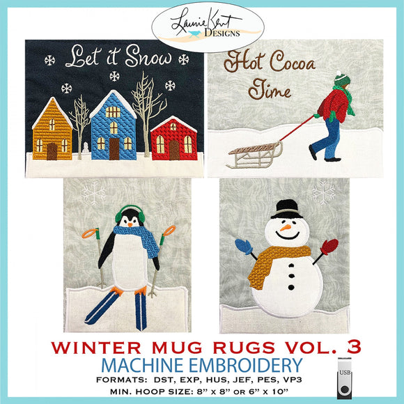 Winter Mug Rug Vol III Embroidery USB by Laurie Kent Designs