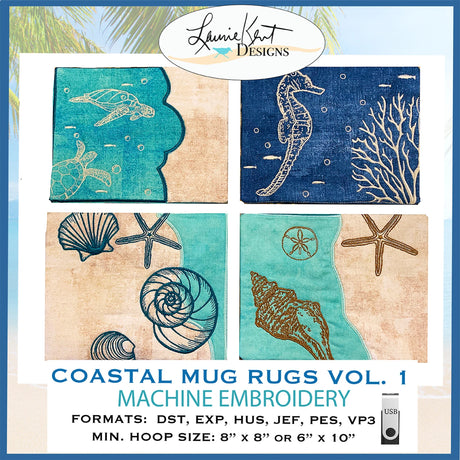 Coastal Mug Rugs Vol I Embroidery USB by Laurie Kent Designs