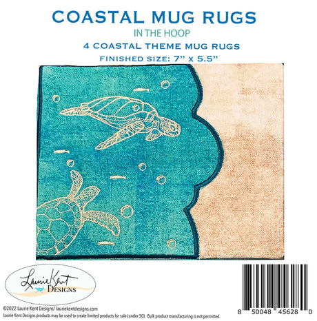 Back of the Coastal Mug Rugs Vol I Embroidery USB by Laurie Kent Designs