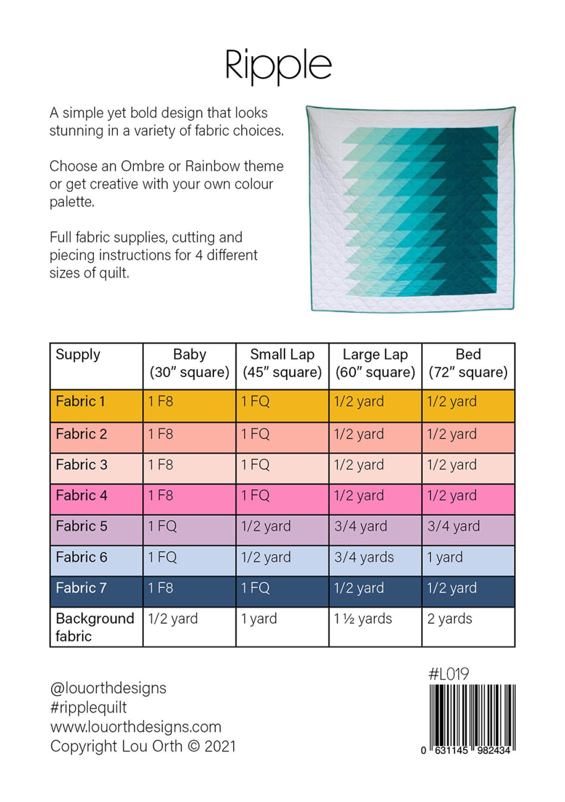 Back of the Ripple Quilt Pattern by Lou Orth