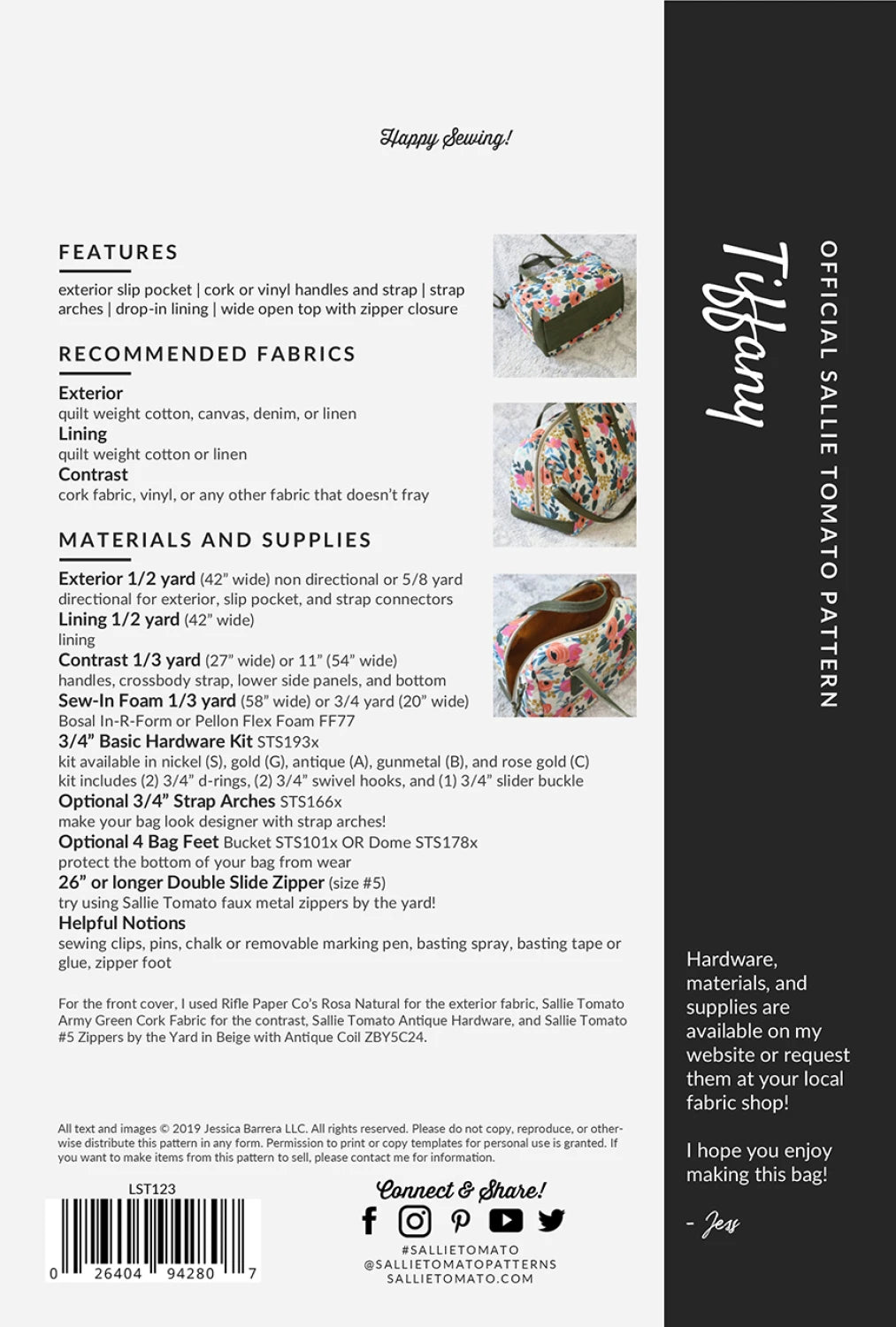 Back of the Tiffany Bag Pattern by Sallie Tomato