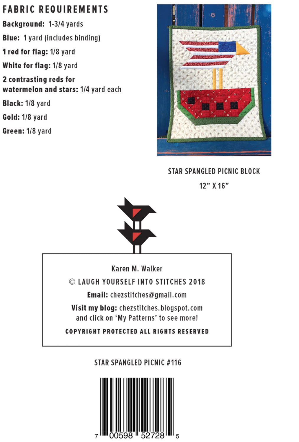 Back of the Star Spangled Picnic Quilt Pattern by Laugh Yourself Into Stitches