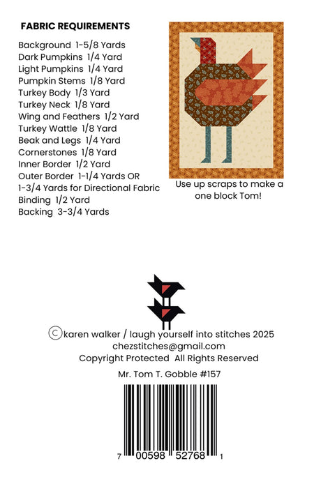 Back of the Mr. Tom T. Gobble Quilt Pattern by Laugh Yourself Into Stitches