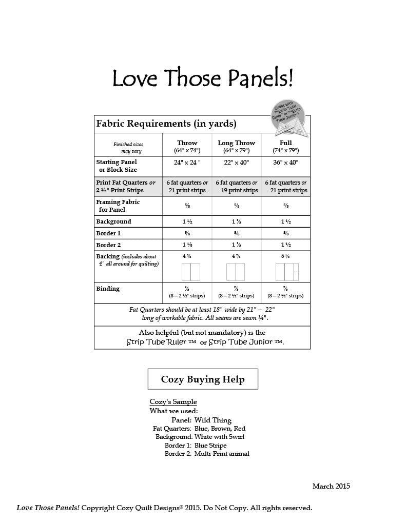 Back of the Love Those Panels Downloadable Pattern by Cozy Quilt Designs