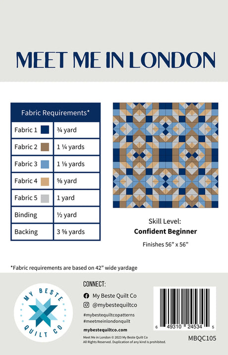 Back of the Meet Me in London Quilt Pattern by My Beste Quilt Co