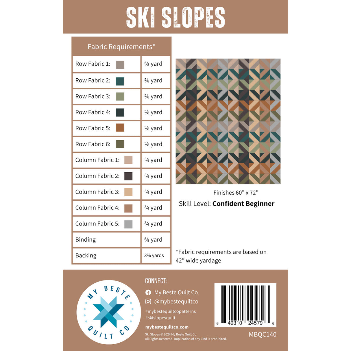 Back of the Ski Slopes Quilt Pattern by My Beste Quilt Co