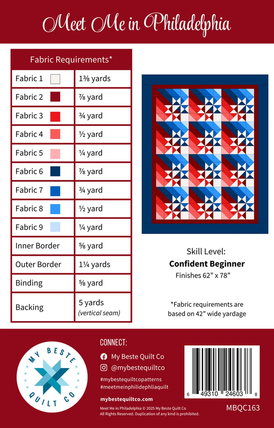 Meet Me in Philadelphia Quilt Pattern by My Beste Quilt Co