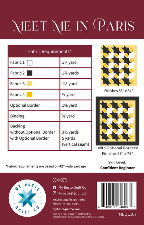 Back of the Meet Me in Paris Quilt Pattern by My Beste Quilt Co