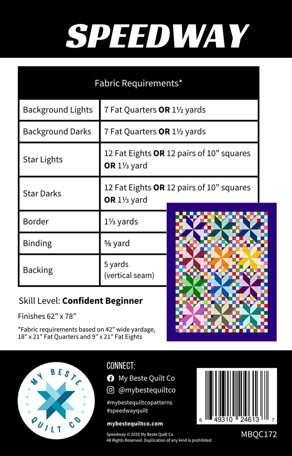 Back of the Speedway Quilt Pattern by My Beste Quilt Co