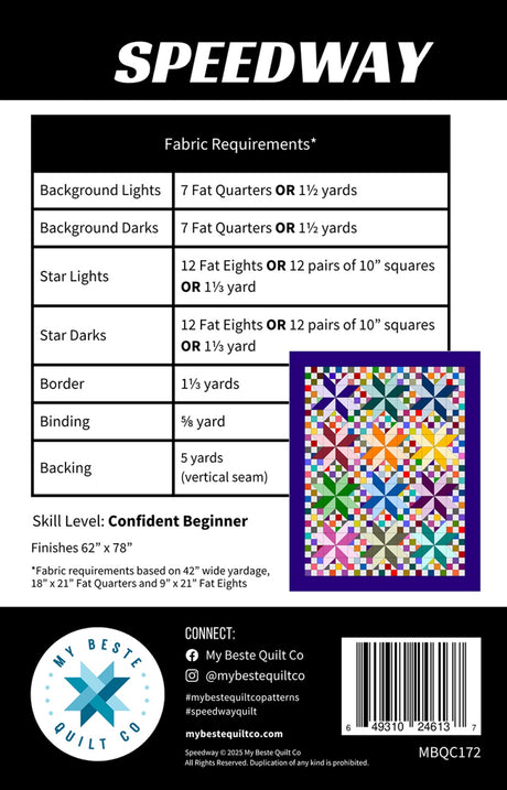 Back of the Speedway Quilt Pattern by My Beste Quilt Co