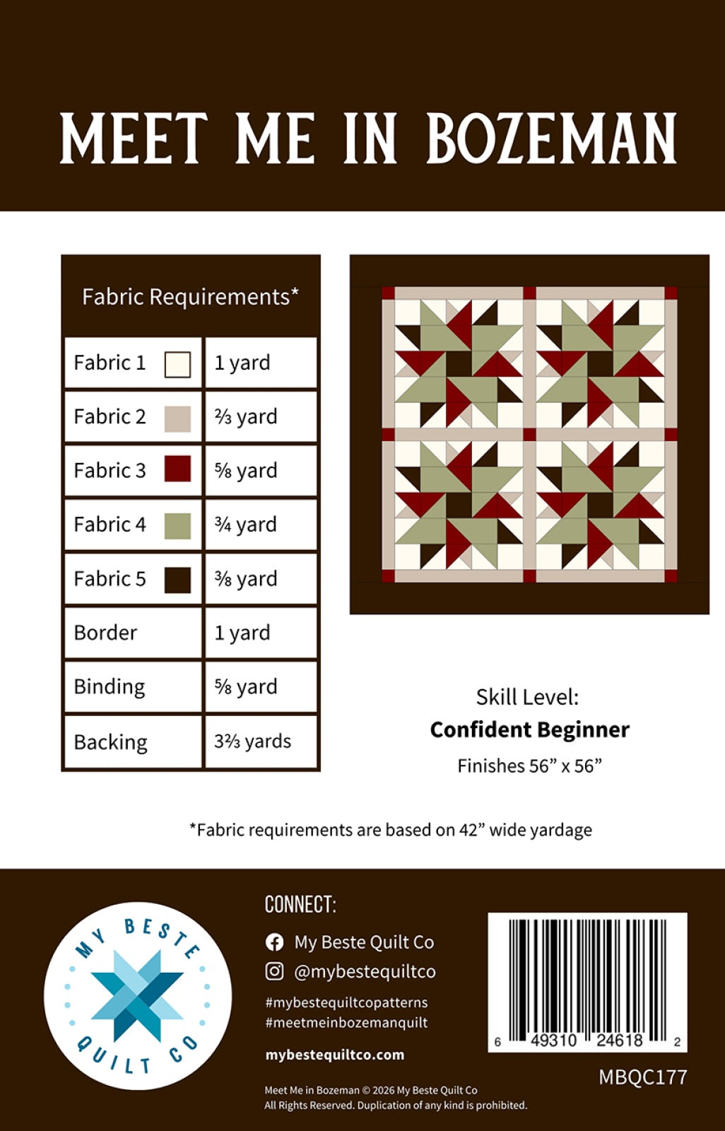 Back of the Meet Me in Bozeman Quilt Pattern by My Beste Quilt Co