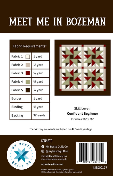 Back of the Meet Me in Bozeman Quilt Pattern by My Beste Quilt Co
