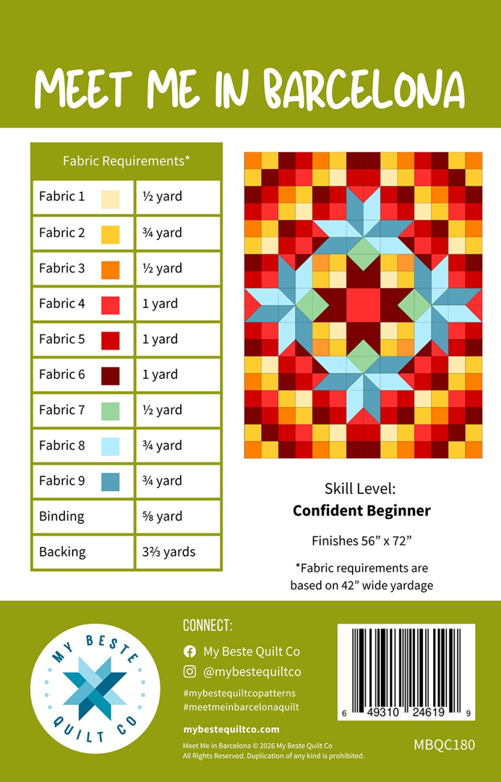 Back of the Meet Me in Barcelona Quilt Pattern by My Beste Quilt Co