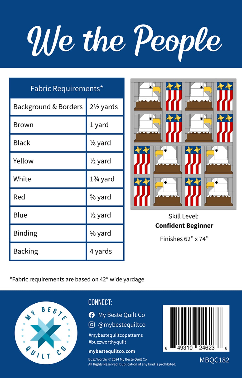Back of the We the People Quilt Pattern by My Beste Quilt Co