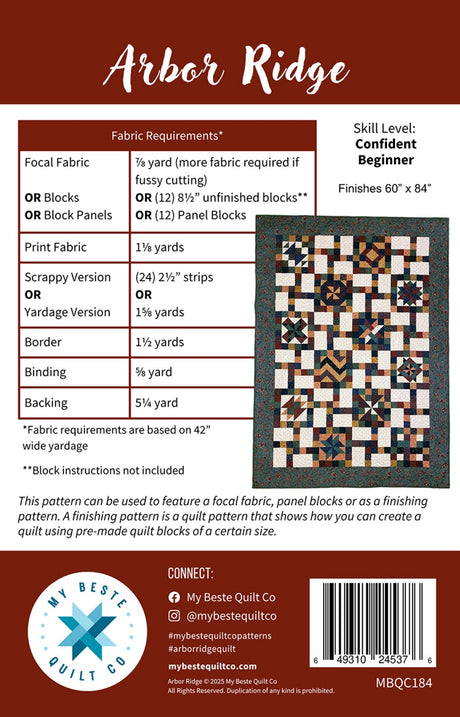 Back of the Arbor Ridge Quilt Pattern by My Beste Quilt Co