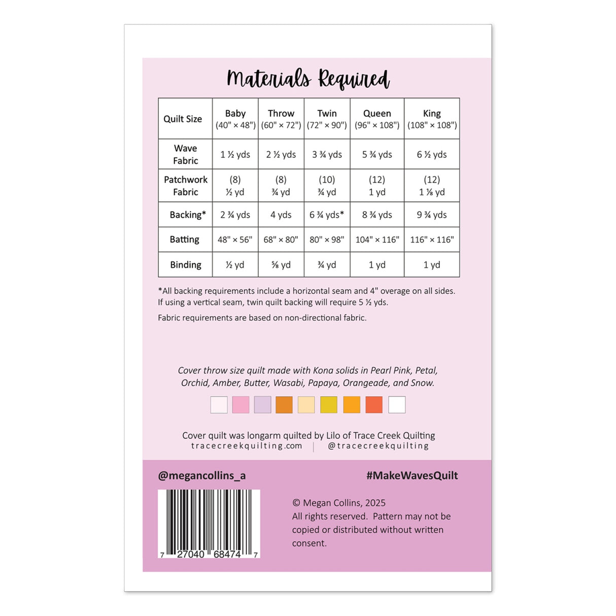 Back of the Make Waves Quilt Pattern by Megan Collins Quilt Design