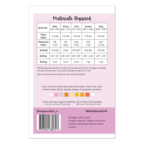 Back of the Make Waves Quilt Pattern by Megan Collins Quilt Design