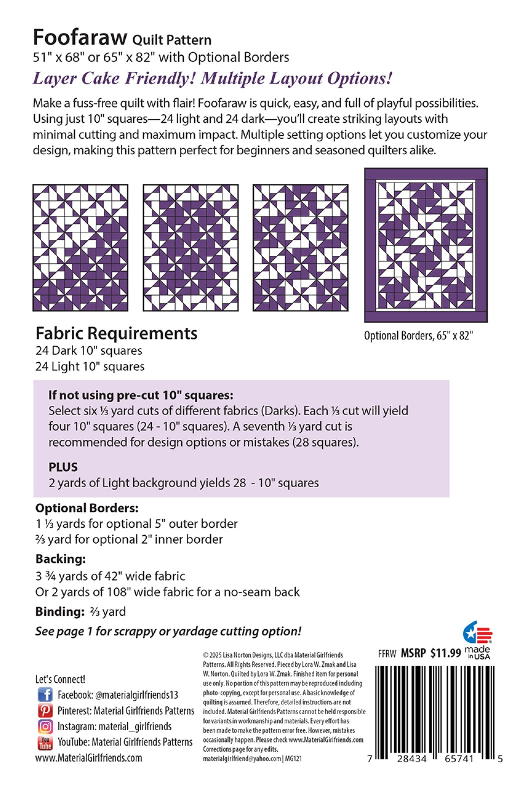 Back of the Foofaraw Quilt Pattern by Material Girlfriends