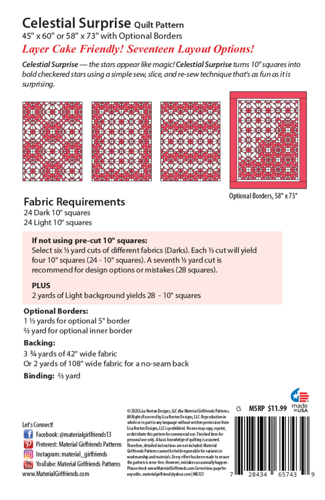 Back of the Celestial Surprise Quilt Pattern by Material Girlfriends