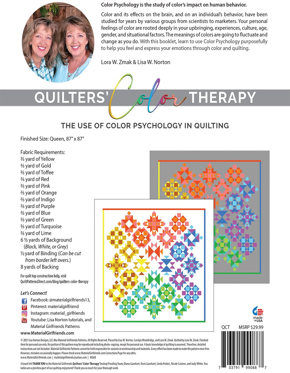 Back of the Quilters' Color Therapy, The Use of Color Psychology in Quilting by Material Girlfriends
