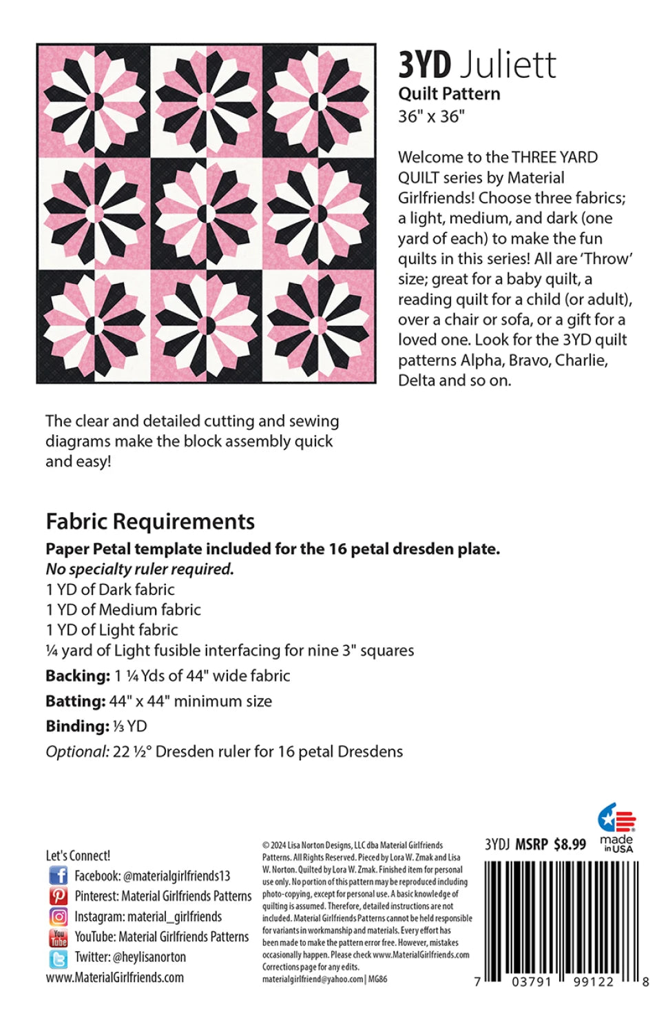 Back of the 3yd Juliett Quilt Pattern by Material Girlfriends