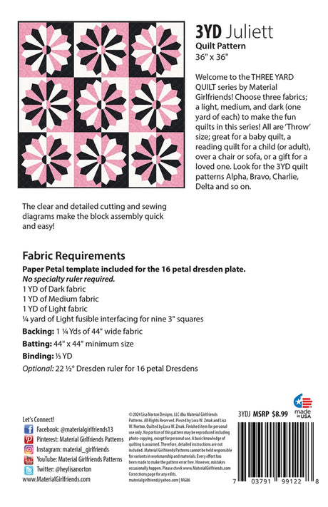 Back of the 3yd Juliett Quilt Pattern by Material Girlfriends