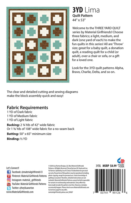 Back of the 3Yard Lima Quilt Pattern by Material Girlfriends