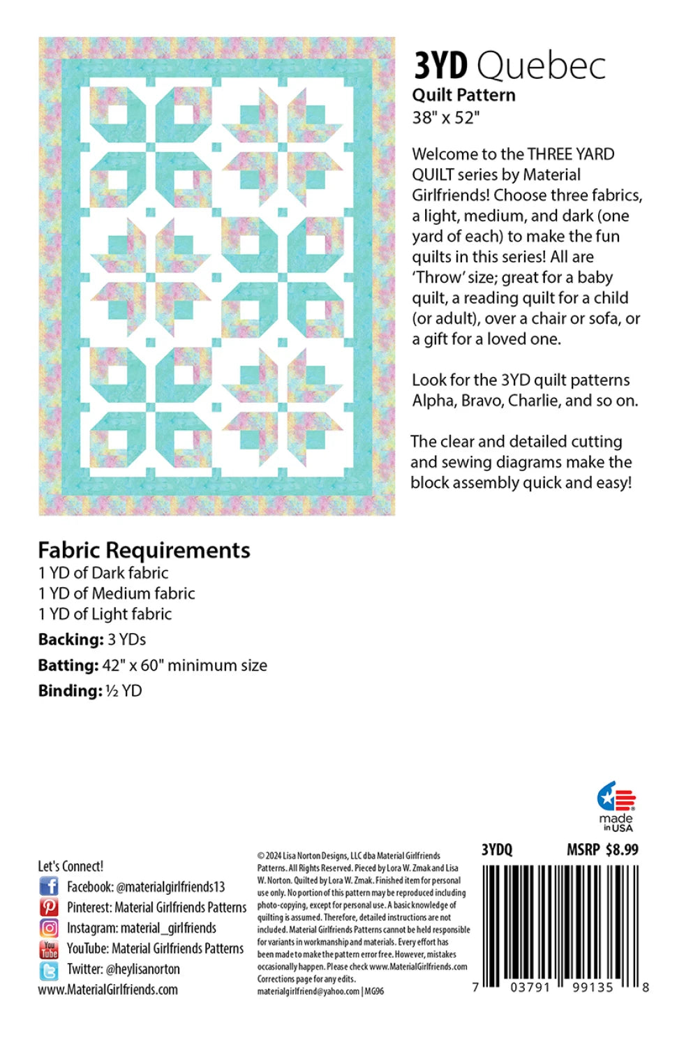 Back of the 3yd Quebec Quilt Pattern by Material Girlfriends