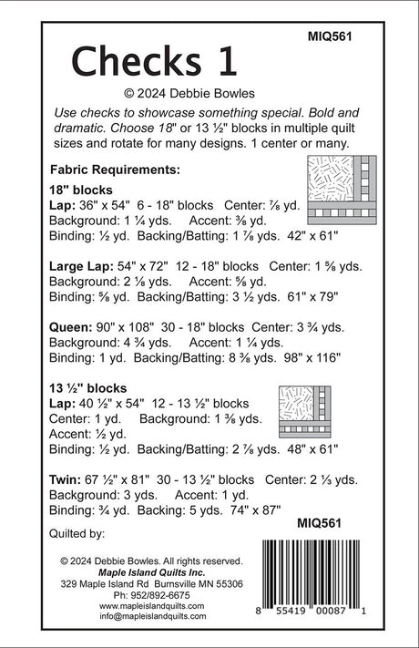 Back of the Checks 1 Quilt Pattern by Maple Island Quilts