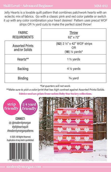 Back of the Jelly Hearts Quilt Pattern by Modernly Morgan
