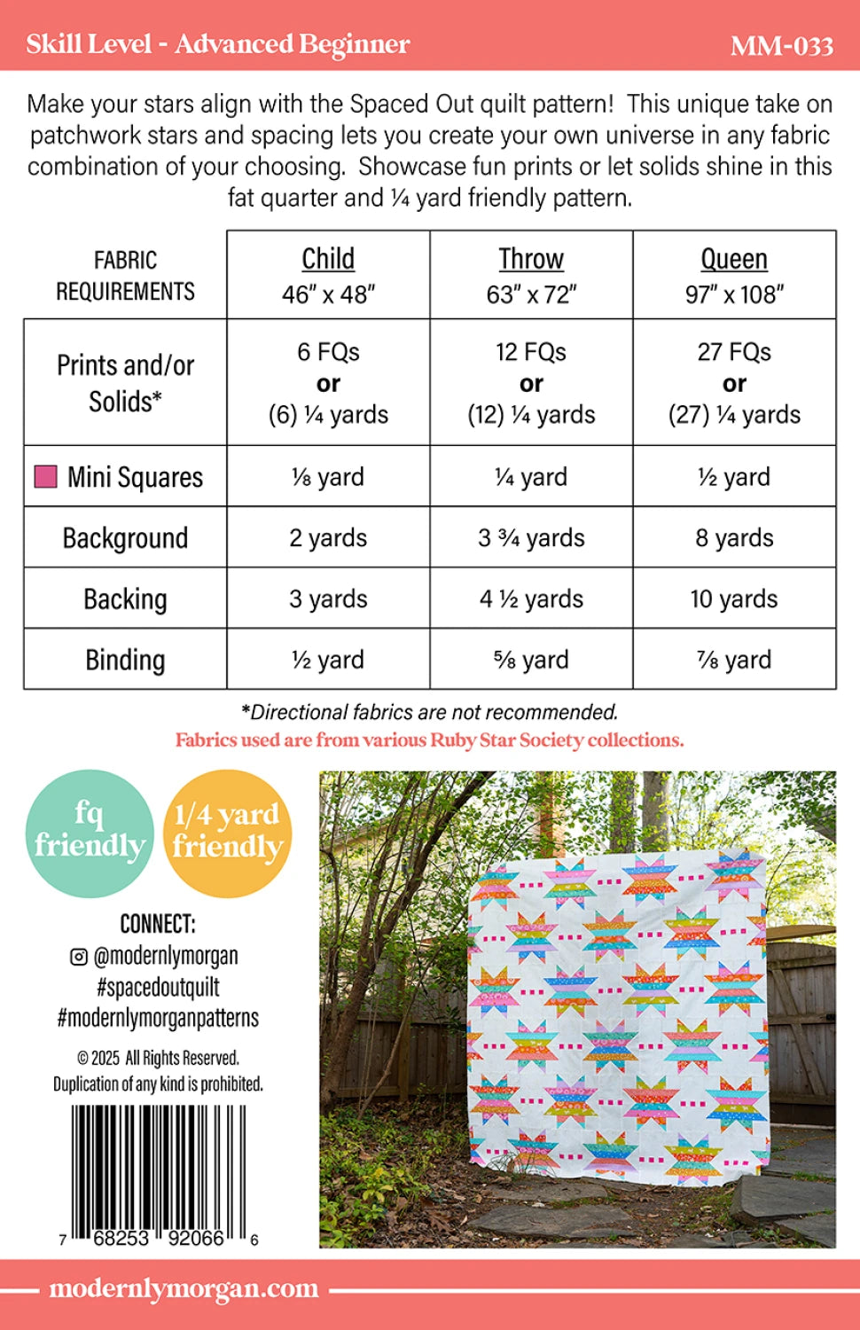 Back of the Spaced Out Quilt Pattern by Modernly Morgan