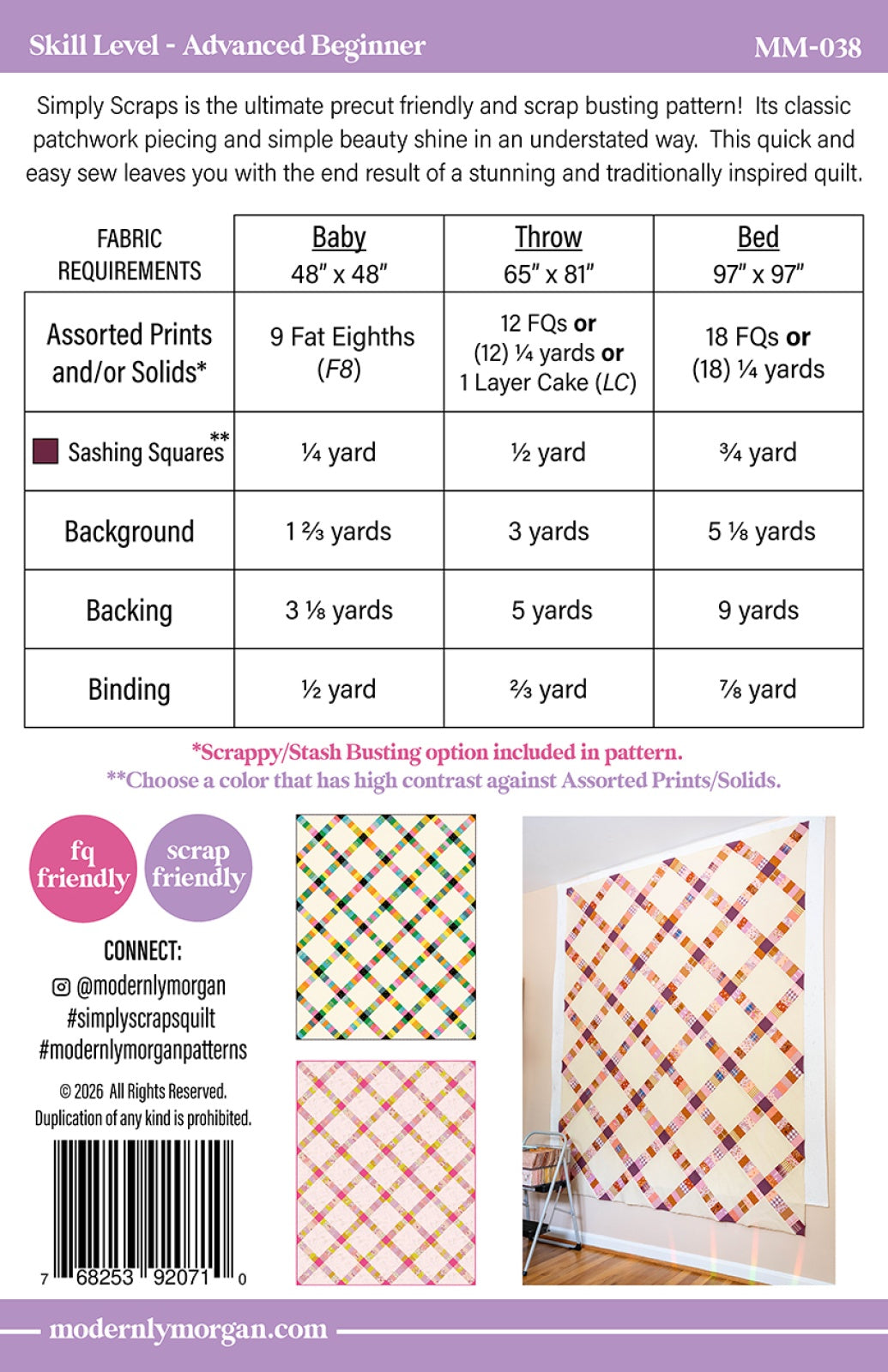 Back of the Simply Scraps Quilt Pattern by Modernly Morgan